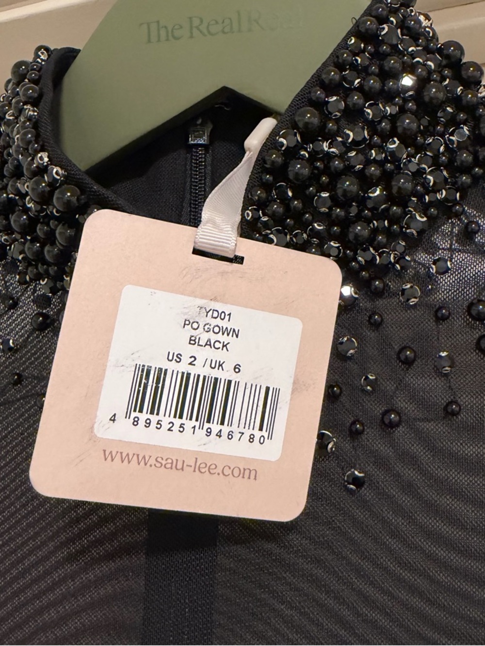 Sau Lee Po Gown Black Sheer Beaded Long Sleeve Dress Size 2 NEW! New With tags! - Picture 7 of 13